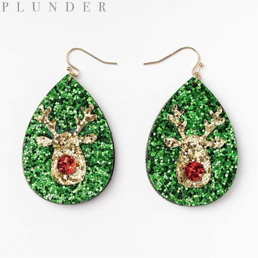 Plunder Festive Green Glitter Earrings